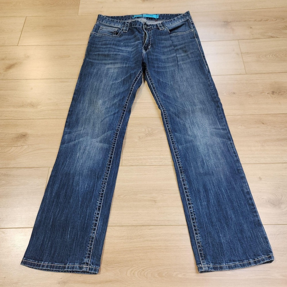 Rock & Roll Cowboy Revolver Straight Jeans Mens 34x32 Blue Denim Stretch
